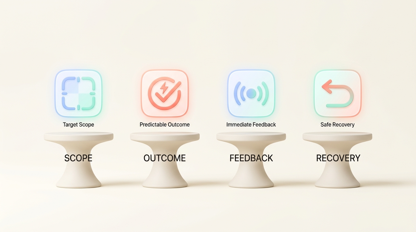 动作交互四要素：范围 Scope、结果 Outcome、反馈 Feedback、恢复 Recovery