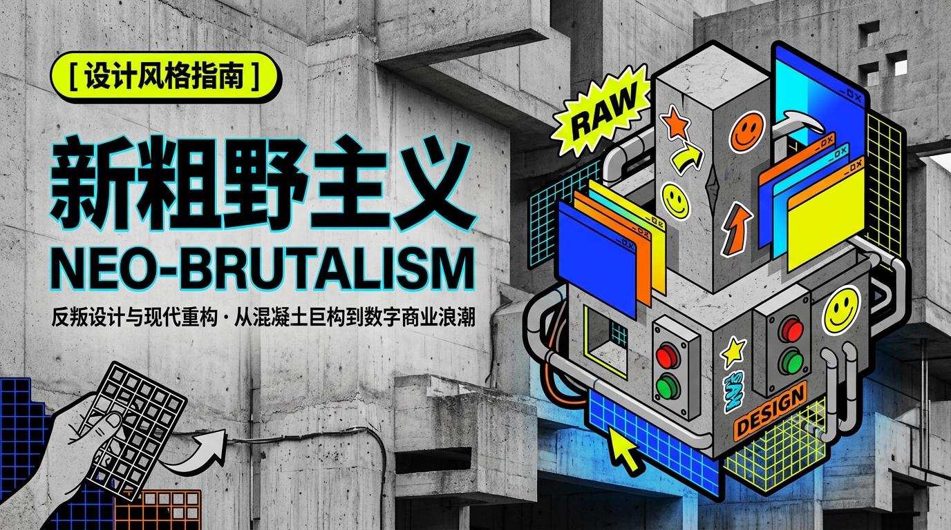 设计风格指南：新粗野主义与粗野主义全景指南——从混凝土巨构到数字商业反叛与 AI 生图工坊